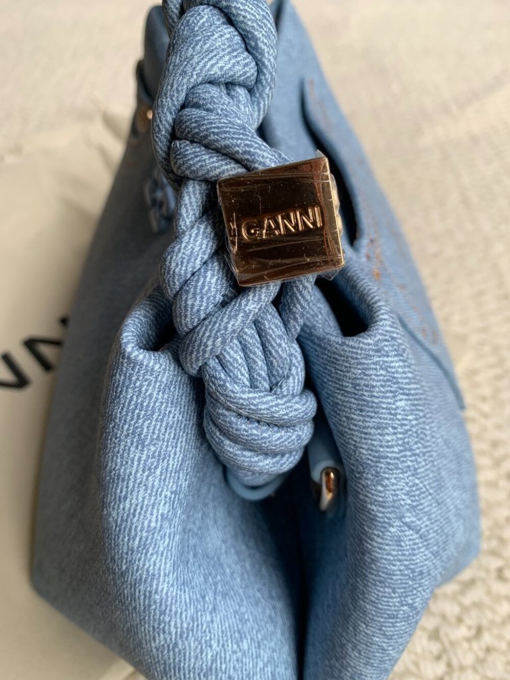 GANNI Small Denim Bou Bag with Twisted Handle - Picture 3 of 9